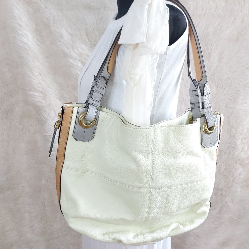 Dr Yany Women's Cream and Tan Trim Leather Satchel Shoulder Bag